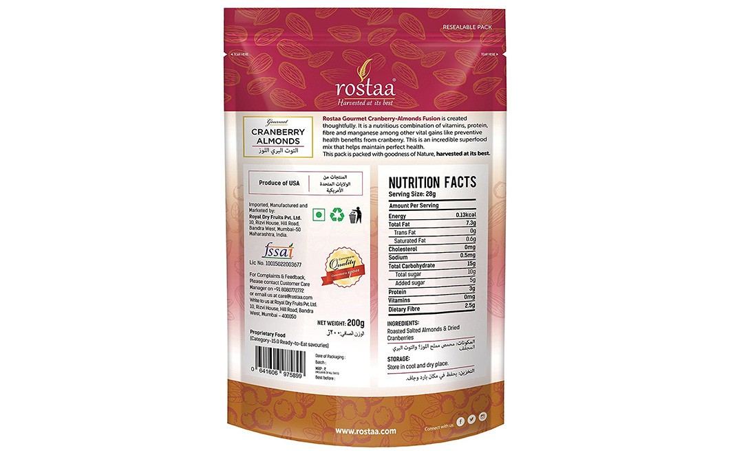 Rostaa Cranberry Almonds    Pack  200 grams